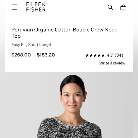 Eileen Fisher Bouclé Cotton Sweater | Quiet Luxury Minimalist Classic: Medium - Picture 4 of 5